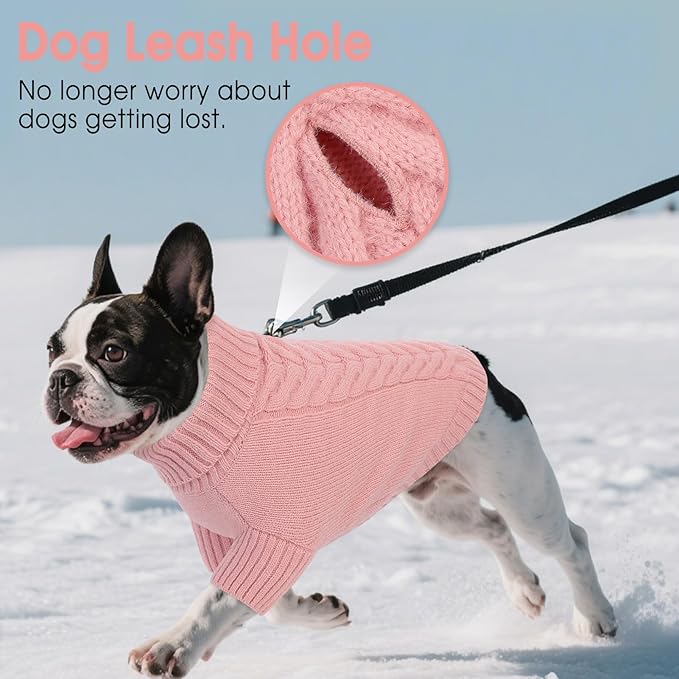 Dog Sweaters for Large Dogs Classic Turtleneck Dog Christmas Sweater Thick Warm Pullover Female Puppy Pet Stretch Knitwear Fall Winter Clothes with Leash Hole(Pink, XL)