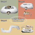 XxingSheep 2-Tier Cat Tunnel & Hammock Bed XXL, 4 Cave Shuttle with Elevated for Multiple Cats Toy Light Grey