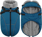 Queenmore Large Dog Jackets,Dog Coats for Extra Large Dogs with Harness Built in,Reflective Waterproof Dogs Jackets with Fleece Lining,Warm Snowsuit Pet Coats for German Shepherd,Blue,XXXL