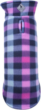 The Worthy Dog Fargo Fleece Check Dog Jacket, Adjustable Reversible with Harness Hole, Wind-Resistant, Winter Outdoor Clothes for Pets, Purple - 24''