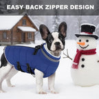 Large Dog Coat with Harness Built-in, Waterproof Reflective Fleece Lined - Warm Windproof Winter Jacket with Back Zipper, Cold Weather Snow Dog Coats - Blue - 2XL