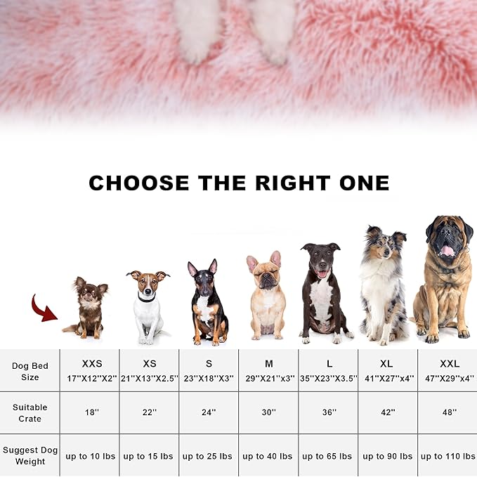 Bedfolks Waterproof Crate Bed, Plush Dog Kennel Pad with Removable Washable Cover, Faux Fur, Fluffy 47"x29", Pink