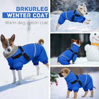 BRKURLEG Blue Dog Winter Coat, Cozy Winter Dog Jackets, Small Dogs Coat with Harness, Onesie Body Warm Puppy Christmas Jacket, Pet Reflective Cold Weather Jackets, Puppy Four-Legged Puffer Coats,L