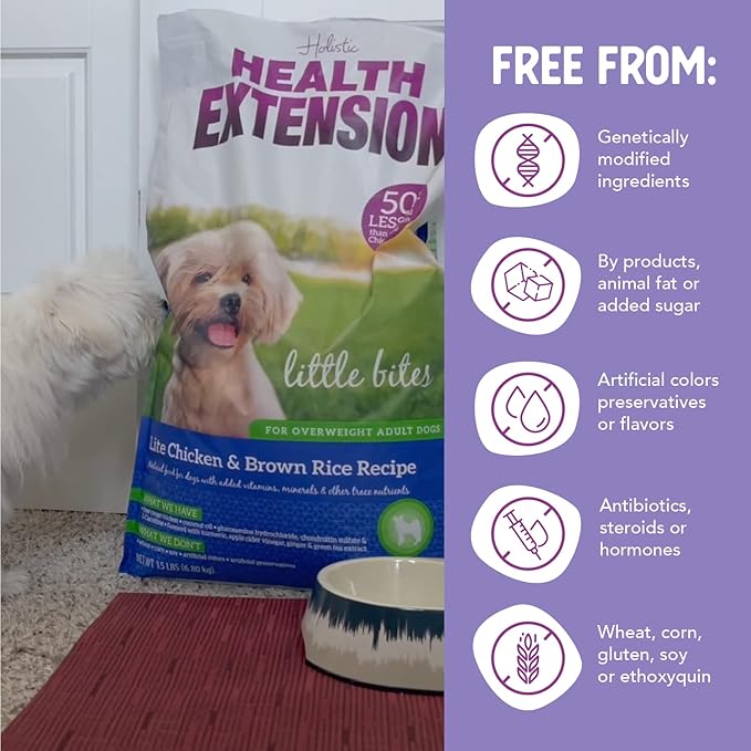 Health Extension Little Bites LITE Dry Dog Food, Chicken & Brown Rice for Toy and Small Breeds, Supports Healthy Weight, Digestion, Coat & Joint Health with Probiotics & Superfoods, 4 lb Bag