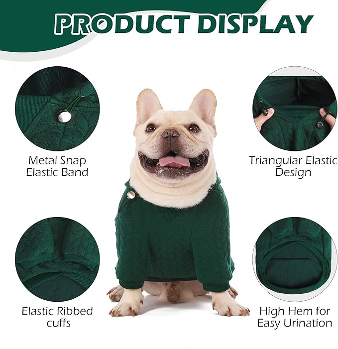 EXPAWLORER Textured Cable Knit Basic Dog Hoodie, Elevated Style Dog Sweater with Leash Hole and Pocket, Soft and Warm Pet Winter Coat, Cold Weather Clothes for Small Medium Large Dogs,Dark Green L