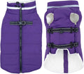 Large Dog Coat with Harness Built-in, Waterproof Reflective Fleece Lined - Warm Windproof Winter Jacket with Back Zipper, Cold Weather Snow Dog Coats - Purple - 3XL