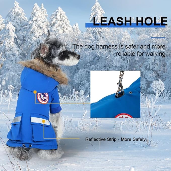 PINA Small Dog Coats - Waterproof, Warm Winter Jacket with Faux Fur Hood & Pocket