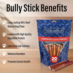 ValueBull Bully Sticks for Small Dogs, Extra Thin 6 Inch, 400 Count Wholesale Pack - All Natural, Grass Fed, Single Ingredient, Long Lasting Dog Treats