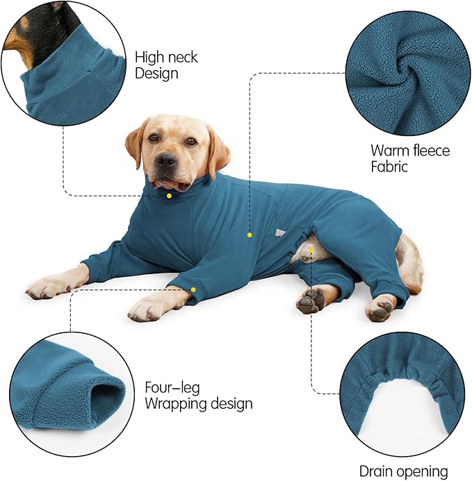 Dog Winter Coat for Small Medium Large Dog Run Walk Sleep Pet Warm Fleece Sweater & Windproof Pajamas Snow Jacket XL Turquoise