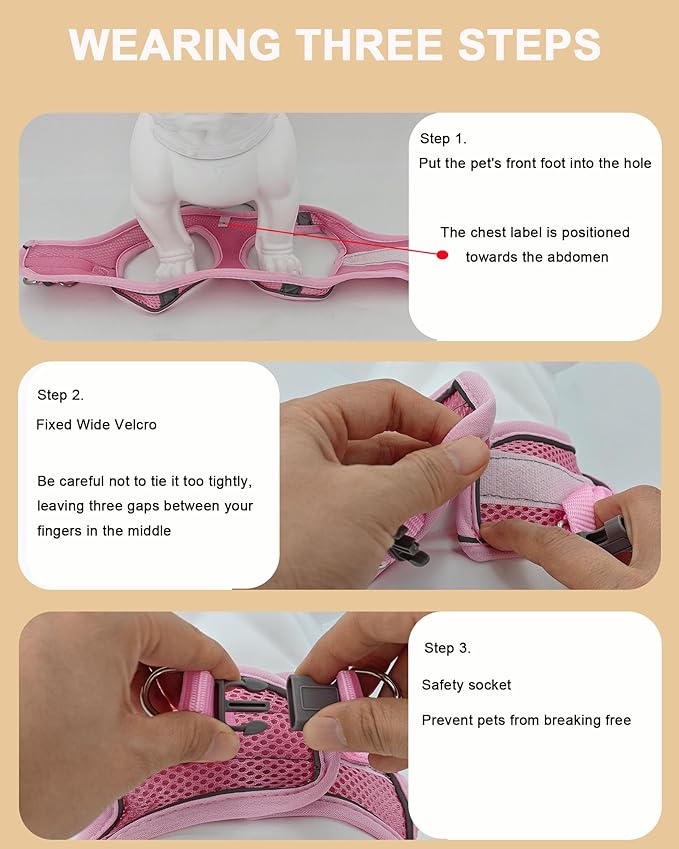 XXS Pink Soft Mesh Dog Harness and Leash Set,No Escape Puppy Harnesses for Training Walking， Reflective Adjustable Puppy Vest for Small Medium Dogs, Cats (Blue, S)