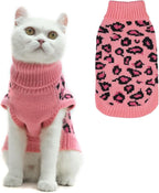 Mihachi Winter Warm Cat Sweater Turtleneck Puppy Pets Sweater Knit Vest Fashion Leopard for Cats Puppy Small Animals Pink Medium