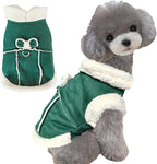 Jecikelon Bowtie Dog Cold Weather Coat Fleece Lining Warm Pet Puppy Turtleneck Dogs Winter Clothes for Small Dogs with D-Ring (Green, X-Small)