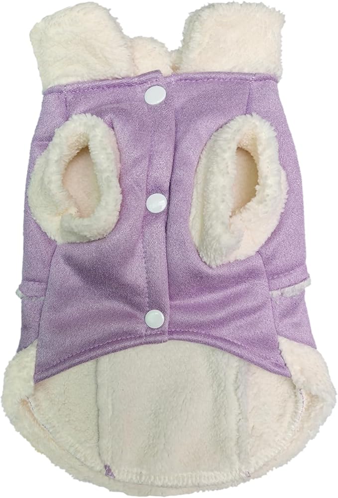 Jecikelon Bowtie Dog Cold Weather Coat Fleece Lining Warm Pet Puppy Turtleneck Dogs Winter Clothes for Small Dogs with D-Ring (Purple, Small)