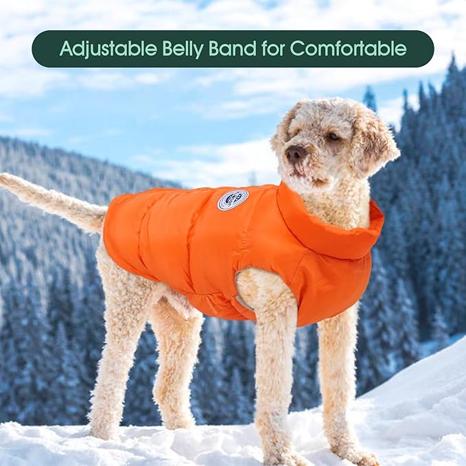 Kuoser Dog Coat Puffer Vest, Warm Dog Jacket Windproof Dogs Cold Weather Coats Pet Snowsuit Padded Vests, Lightweight Puppy Winter Clothes for Small Dogs, Button Design, Easy On/Off, Orange XS