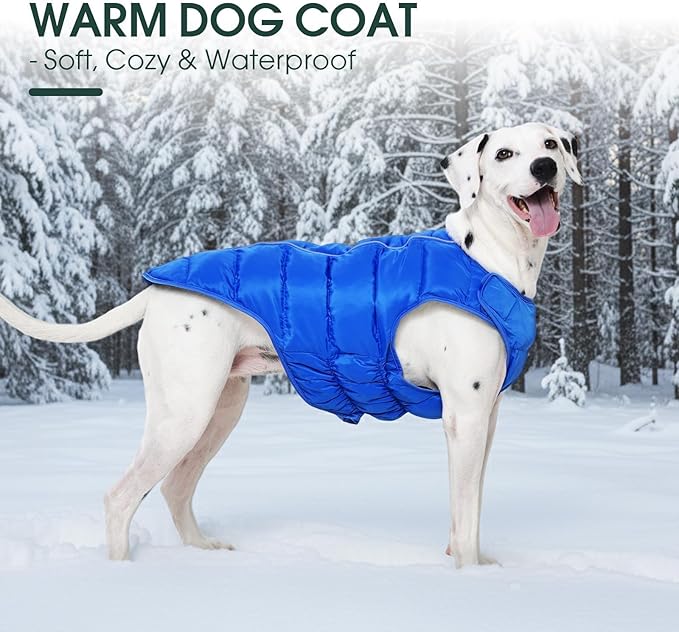 Kuoser Dog Puffer Jacket Warm Dog Coat for Extra Small Dogs, Windproof Reflective Pet Padded Vest Cold Weather Clothes Puppy Snowsuit with Hook & Loop Coats, Easy On/Off, Blue XS