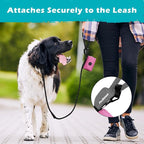 PetBonus Dog Poop Bag Holder, Portable Pet Waste Bag Dispenser, 2 Pouches for Treats and Walking Accessories, Fit All Leashes, Includes 1 Roll of Dog Poop Bags (Pink)