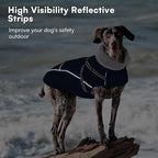 Queenmore Dog Jackets for Large Dogs, Dog Coat with Harness Built in,Waterproof Dogs Coats with Zipper On Back,Warm Fleece Lining Cold Weather Pet Coats with Furry Collar for Labrador,NavyBlue,L