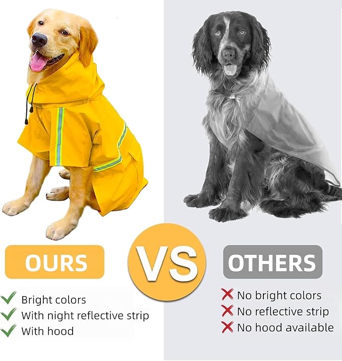 Reflective Strip Dog Raincoat, Ultra - Light Breathable Waterproof Rain Jacket with Hood, Adjustable Sizes for Small/Medium/Large Dogs, (L)