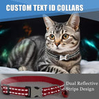 Personalized Reflective Nylon Cat Collar with Name Tag - Custom Engraved Buckle Kitten Collars for Girl Boy Cats - Adjustable from 7.5'' to 12.0'' - Includes Bell and ID Tag