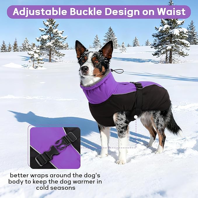 IDOMIK Dog Winter Coat, Reflective Waterproof Dog Jacket for Cold Weather, Warm Pet Coats for Small Medium Large Dogs, High Collar Doggy Fleece Snow Jacket, Winter Vest with Adjustable Buckle,XL