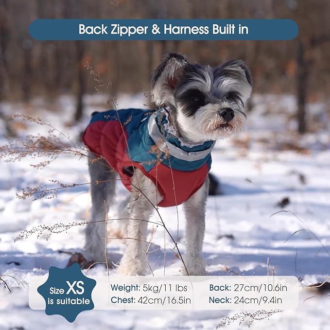FUAMEY Dog Coat for Large Dogs,Waterproof Dog Winter Jacket with Harness Built in Puppy Cold Weather Coats Reflective Pet Vest with Zipper Warm Fleece Dogs Snowsuit Windproof Dark Blue L