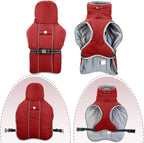 Warm Waterproof Dog Coat,Size M Dogs Jacket Pet Winter Coat for Cold Weather with Thicken Furry Collar,Reflective Puppy Winter Jacket Warm Fleece Lining for Medium Dogs,Red,M