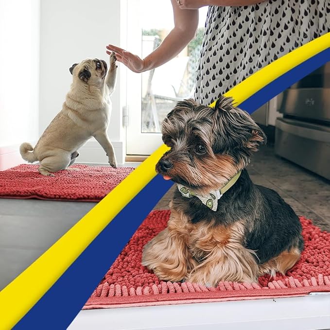 Muddy Mat® AS-SEEN-ON-TV Highly Absorbent Microfiber Door Mat and Pet Rug, Non Slip Thick Washable Area and Bath Mat Soft Chenille for Kitchen Bathroom Bedroom Indoor and Outdoor - Red 36" x 120"