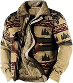 LOAIHA Men's Western Aztec Vintage Print Sherpa Fleece Lined Jackets Casual Zipper Winter Warm Jacket Coats