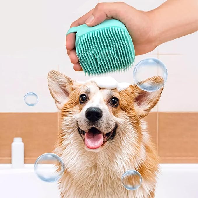 7pcs Pet Grooming Kit, Self-Cleaning Brush Shedding Kit with Nail Clipper, Flea Comb, Shampoo Bath Brush, Finger Toothbrush, Storage Bag (Blue)