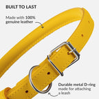 CollarDirect Rolled Leather Dog Collar, Soft Padded Round Puppy Collar, Handmade Genuine Leather Collar Dog Small Large Cat Collars 13 Colors (15-19 Inch, Yellow Smooth)
