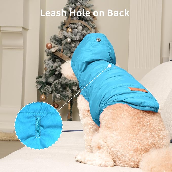 Fleece Lining Extra Warm Dog Hoodie in Winter for Large Dogs Jacket Pet Coats with Hooded,Light Blue XXL