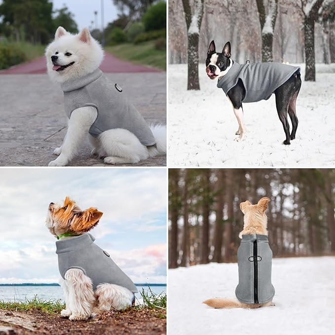 Idepet Dog Fleece Vest Sweater Zip Up Warm Pullover Dogs Jacket with D-Ring Leash Winter Cold Weater Coat Pet Sweatershirt Clothes Hoodie for Small Medium Dogs Boy Girl (Gray, S)