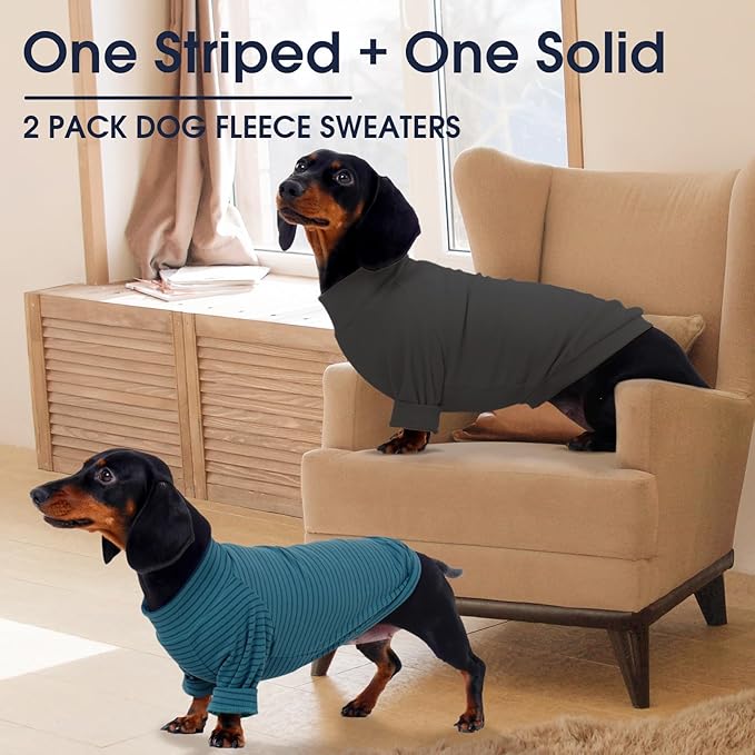 IECOii 2 Pack Dog Fleece Sweater for Small Dogs, Warm Dog Turtleneck with Stretch for French Bulldog, Cozy Fall Winter Pullover Dogs Sweatshirt with Sleeve, Indoor & Outdoor Sweaters for Walking, L