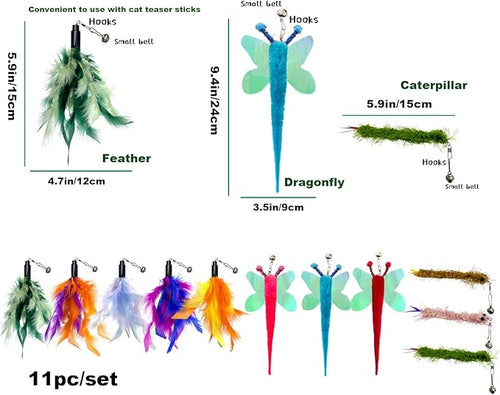 AcceLeah Cat Worm Toy Refills - Assorted Teaser Wand Toys with Bell (11 Pcs)