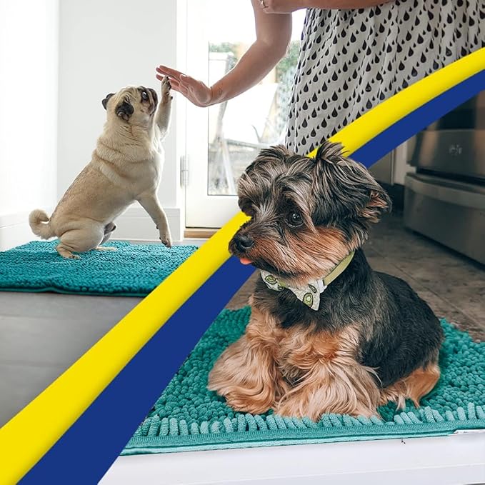 Muddy Mat® AS-SEEN-ON-TV Highly Absorbent Microfiber Door Mat and Pet Rug, Non Slip Thick Washable Area and Bath Mat Soft Chenille for Kitchen Bathroom Bedroom Indoor and Outdoor - Teal 24" x 96"