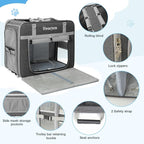 Extra Large Cat Carrier for 2 Cats with Wheels, 24" X 15" X 17" Dual-Compartment Cat Car Travel Carrier, Breathable Rolling Dog Carriers for Small Dogs with Zipper Locks, Light Gray