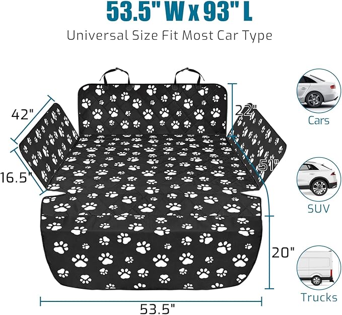 Veckle Cargo Liner, SUV Cargo Cover for Dogs with Side Flaps Hammock Water Resistant Nonslip Dog Seat Cover Area Protector Scratchproof for SUVs Sedans Vans, Paw Print