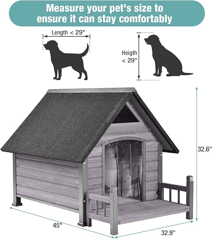 Dog House with Heating Pad, Weatherproof Outdoor Kennel for Large Dogs, Chew-Resistant Iron Frame & Asphalt Roof (Grey, L)