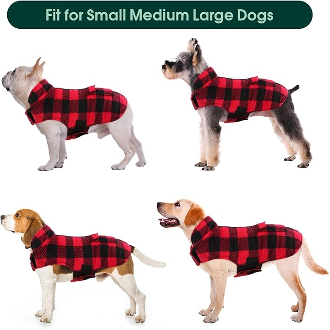 Kuoser Dog Winter Coat, Windproof Dog Fleece Jacket British Style Plaid Cold Weather Doggie Vest Coats, Reversible Cozy Warm Pet Clothes Apparel for Extra Large Size Dogs XXXL