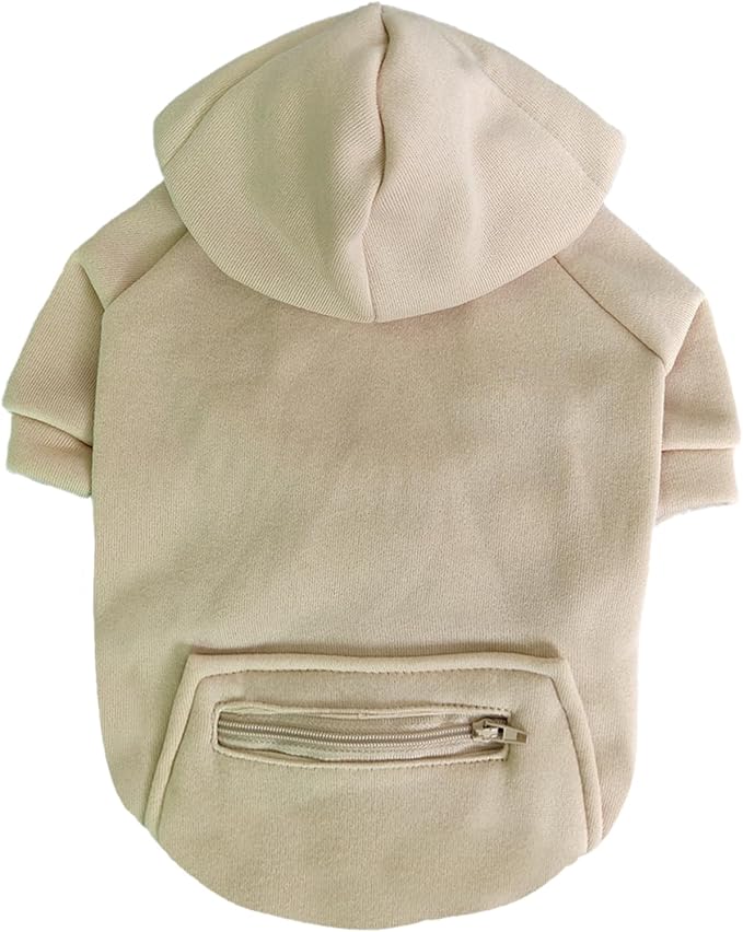 Jecikelon Pet Dog Cold Weather Coat with Pocket Winter Dog Hoodie Warm Puppy Clothes for Small Dogs Chihuahua Clothing (Beige, Large)