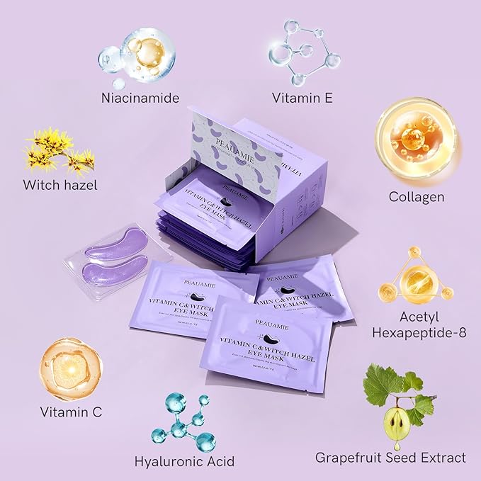 Under Eye Patches with Vitamin C and Witch Hazel Eye Mask for Dark Circles and Puffiness,Face Mask Skin Care Products 30 Pairs