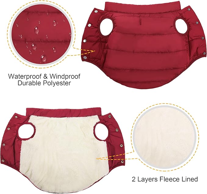 ASENKU Dog Winter Coat - Waterproof Windproof Dog Jacket, Warm Snowproof Doggie Puffer Vest for Cold Weather, Lightweight Snow Coats for Small Medium Large Dogs (3XL, Red)