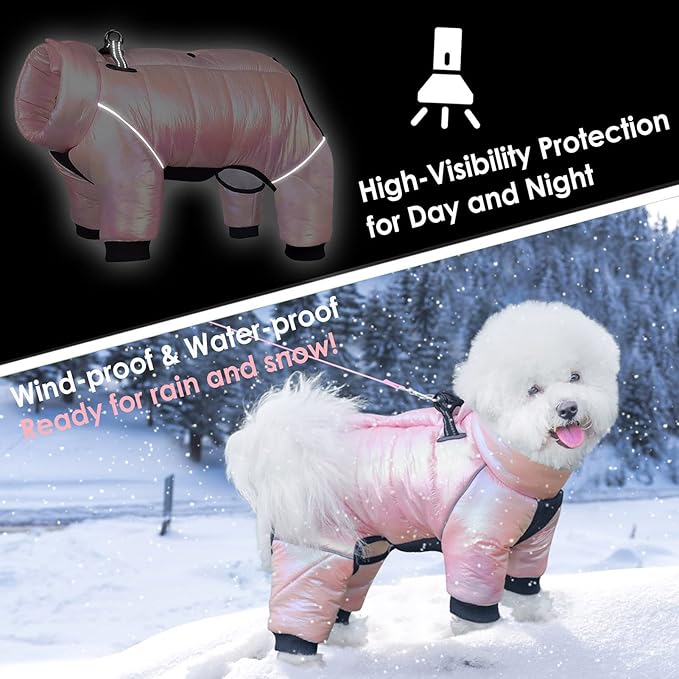 AOFITEE Dog Coat, Waterproof Dog Jacket for Winter, Warm Fullbody Dogs Snowsuit, Winter Coat for Small Dogs, Zip Up Pet Puffer Jacket Fleece Vest, Outdoor Reflective Cold Weather Pet Coats, Medium