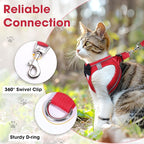 Cat Vest Harness and Leash Set for Walking, Escape Proof, Adjustable Kitten Harness, Breathable Mesh with Reflective Strips, Detective Conan-Inspired Design, Red, XS