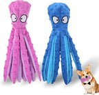 Dog Squeaky Toys Octopus, No Stuffing Plush Toys, Squeaky Octopus Dog Toy - Durable Plush for Puppies, Interactive Dogs Toys for Aggressive Chewers (Purple+Blue)