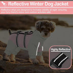 KOESON Four Legged Winter Coat, Warm Dog Jacket with Adjustable Buckles, Turtleneck Windproof Fleece Jackets, Reflective Fullbody Snowsuit Puffer Coat Pink Grey L