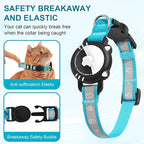 Airtag Cat Collar, Reflective Cat Collar with Apple Air Tag Holder, Breakaway GPS Tracker Pet Collar with Bell for Cat Kitten, Airtag Not Included, Blue, S(9-11 Inch)