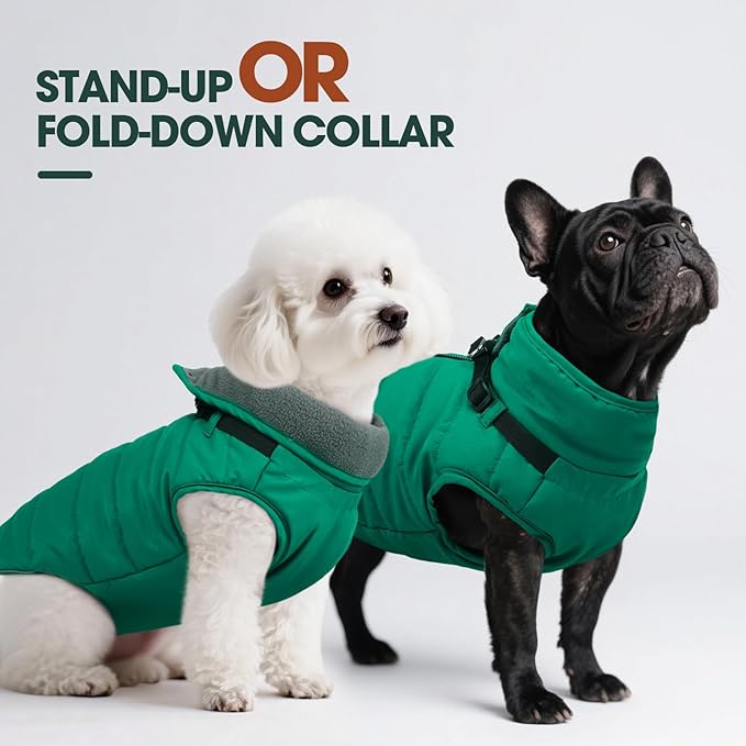 Kuoser Dog Jacket, Warm Dog Coat with Harness Built in for Small Dogs, Puppy Winter Jacket Pet Clothes for Cold Weather, Windproof Doggie Winter Vest for Pug Dachshund, Green S