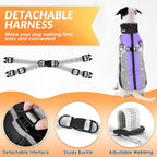 SlowTon Dog Jacket with Harness Built in - Waterproof Fleece Winter Warm Dog Coats for Small Medium Dogs, Reflective Adjustable Furry Puppy Vest Clothes for Outdoor Walking (Purple & Grey, S)