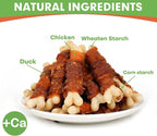 MON2SUN Double Flavor Dog Treats, 4 Inch Chicken and Duck Wrapped Calcium Bones, Rawhide Free Chews for Small Dogs, Teeth Cleaning Bones, 10.58oz (15 Count-Pack of 1)